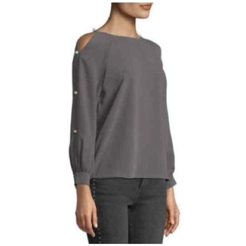 AMANDA UPRICHARD Women Genesse Pearl Cold Shoulder Long Sleeve Top Blouse Size P